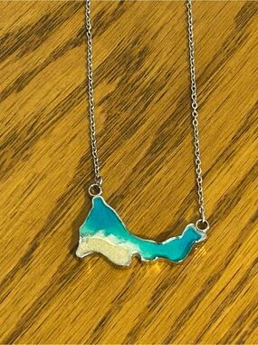 Silver Teal & Sand Beach Wave Necklace